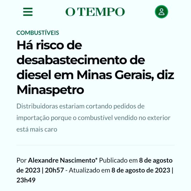 🚨 Alerta sobre restrições de diesel em Minas Gerais. Notícia completa em: https://www.otempo.com.br/economia/ha-risco-de-desabastecimento-de-diesel-em-minas-gerais-diz-minaspetro-1.3135700