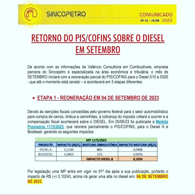 A saga da reoneração dos Impostos Federais sobre o diesel brasileiro:  @sincopetro.oficial gentilmente elaborou este comunicado explicando detalhadamente a volta desses impostos sobre o diesel. Confira!