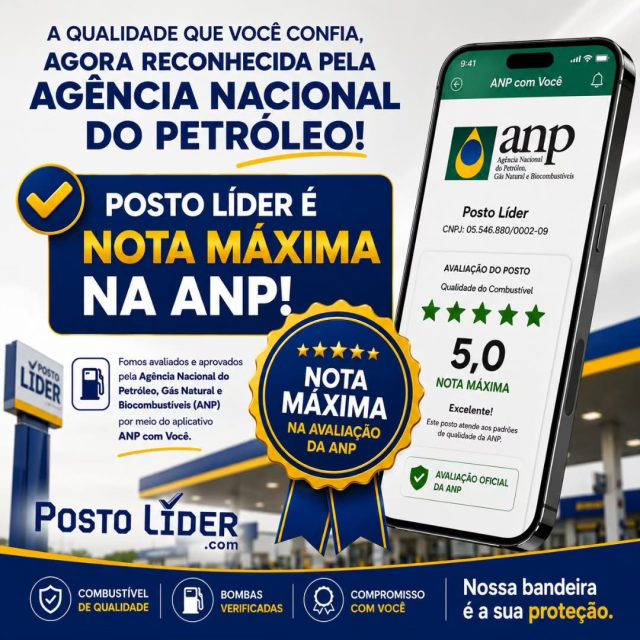 🥇 Mais uma NOTA MÁXIMA! 🚀

✅ E agora o reconhecimento vem diretamente da Agência Nacional do Petróleo - ANP.

Com o lançamento do app "ANP com VC", o consumidor pode consultar facilmente a classificação do posto, baseada nas fiscalizações exercidas pela Agência, bem como pelas coletas de combustíveis realizadas pelo PMQC - Programa de Medição da Qualidade dos Combustíveis. Pode-se verificar também sobre os reais fornecedores do posto consultado.

O aplicativo funciona em todo território nacional e pode facilitar a vida de quem procura algum posto confiável para abastecer.

https://anpcomvcpostos.anp.gov.br/